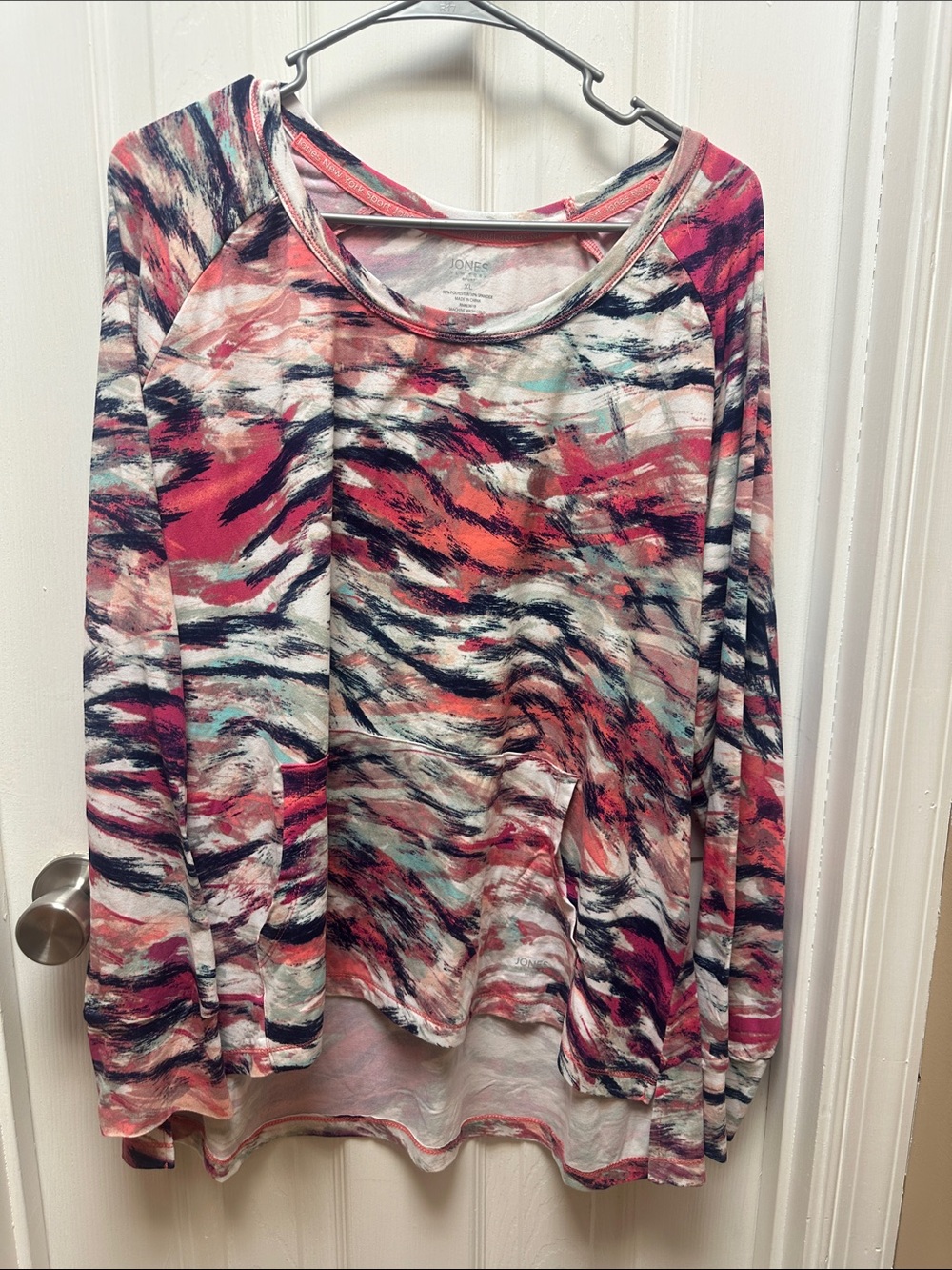 Jones New York Abstract Wave Print Long Sleeve Tunic - Pink Multi